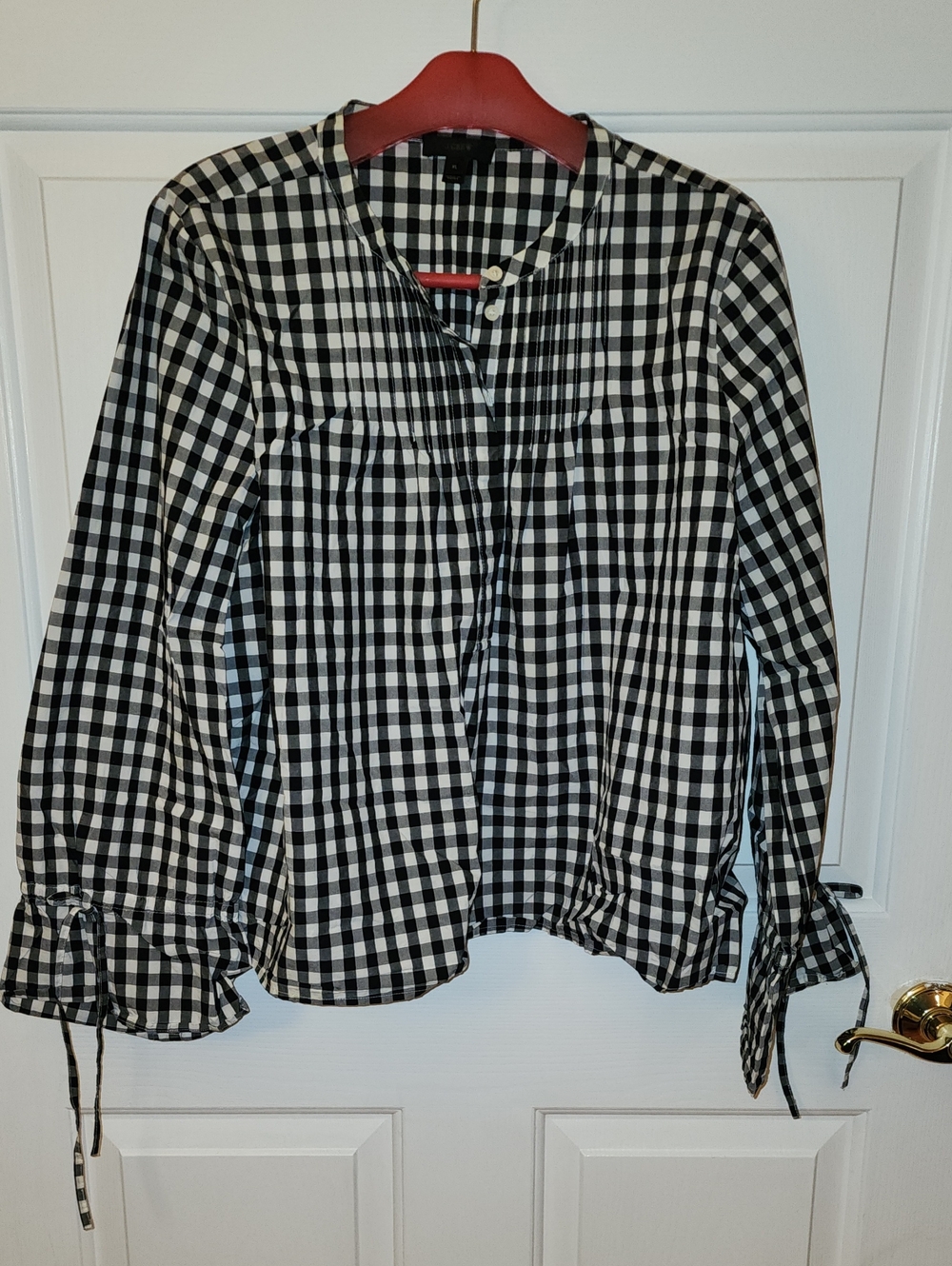 J. Crew Black and White Gingham Button-Down Shirt with Tie Cuffs